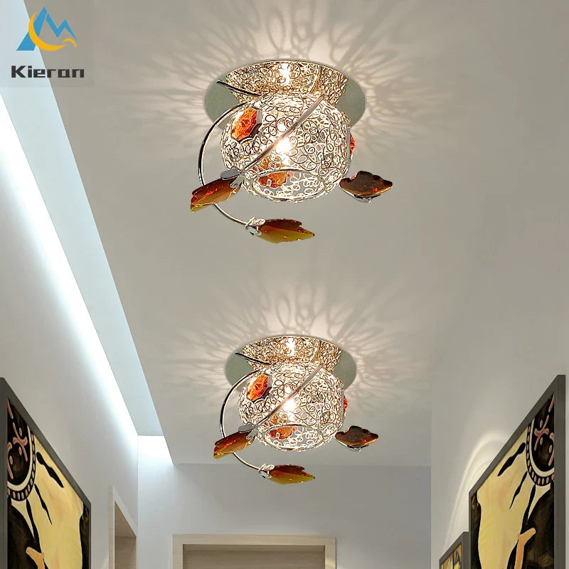 Afralia™ Maple Leaf Crystal LED Ceiling Lamp for Modern Room Decor