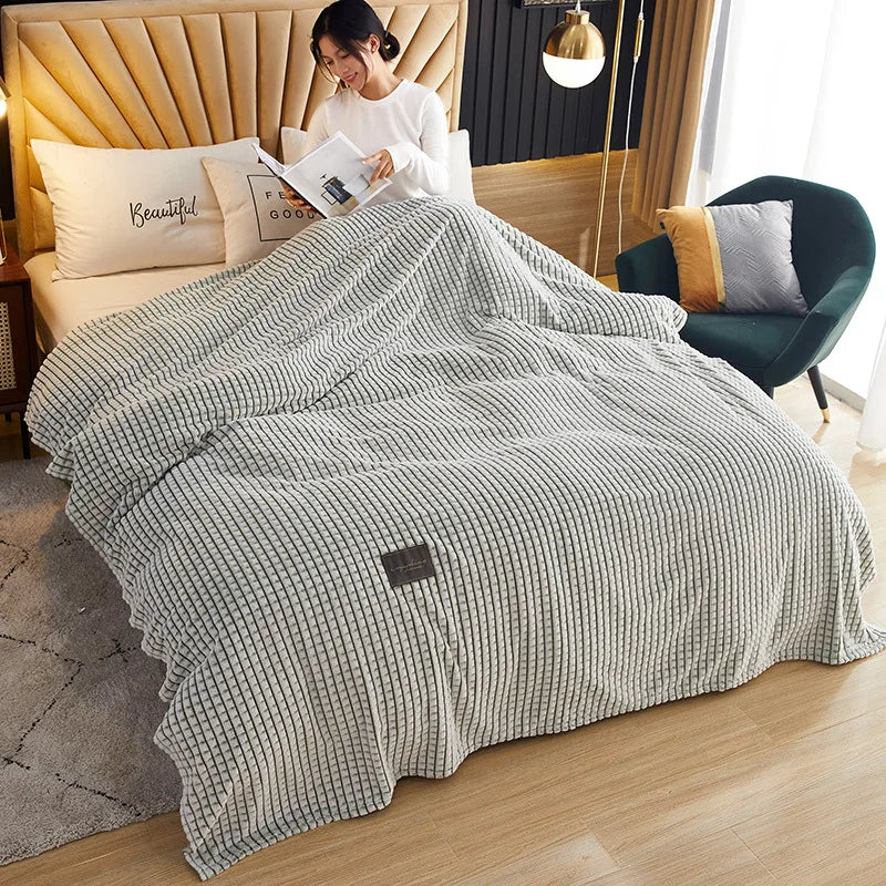 Afralia™ Plaid Double-Sided Coral Fleece Blanket for Bed or Sofa, Cozy Warmth
