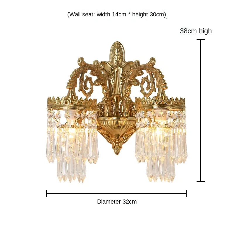 Afralia™ Copper Crystal Double Head Wall Sconce - Vintage Gold Retro Style Wall Lamp for Home