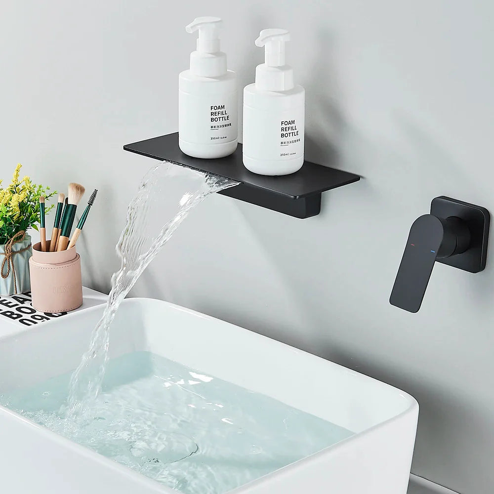 Afralia™ Matte Black Waterfall Bathtub Faucet with Handshower