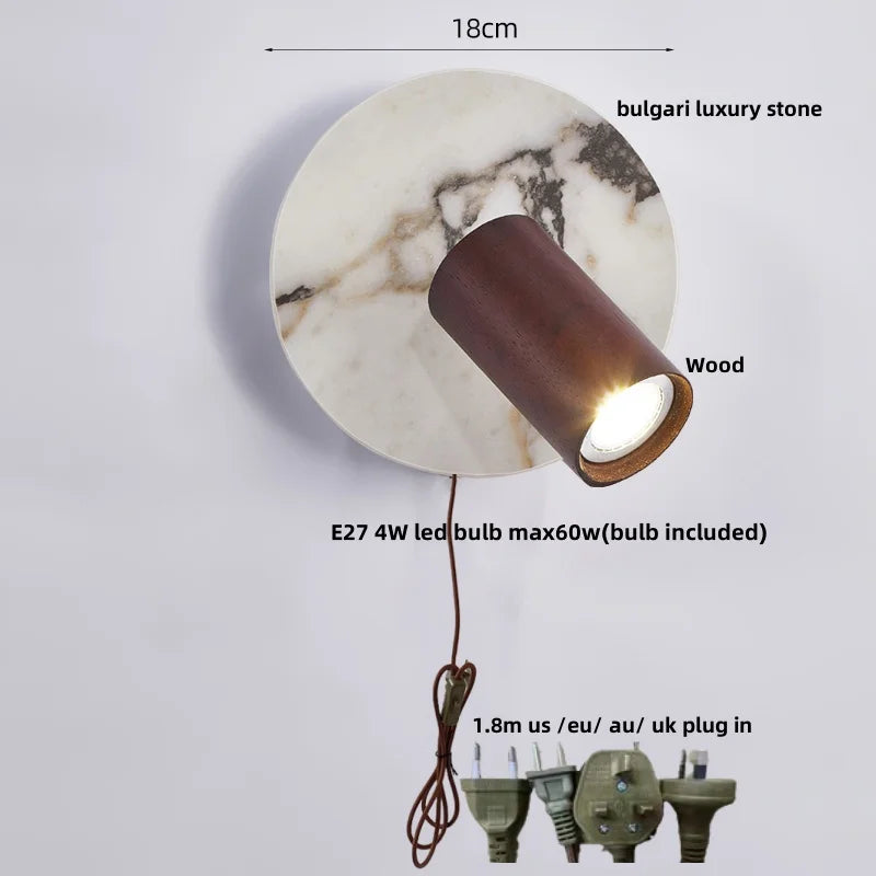 Afralia™ Nordic Wood Stone Wall Light Modern LED Pull Chain Switch Hallway Home Decor