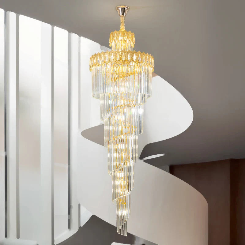 Afralia™ Crystal Stair Long Chandelier - Simple Modern Design for Duplex Villa Living Room