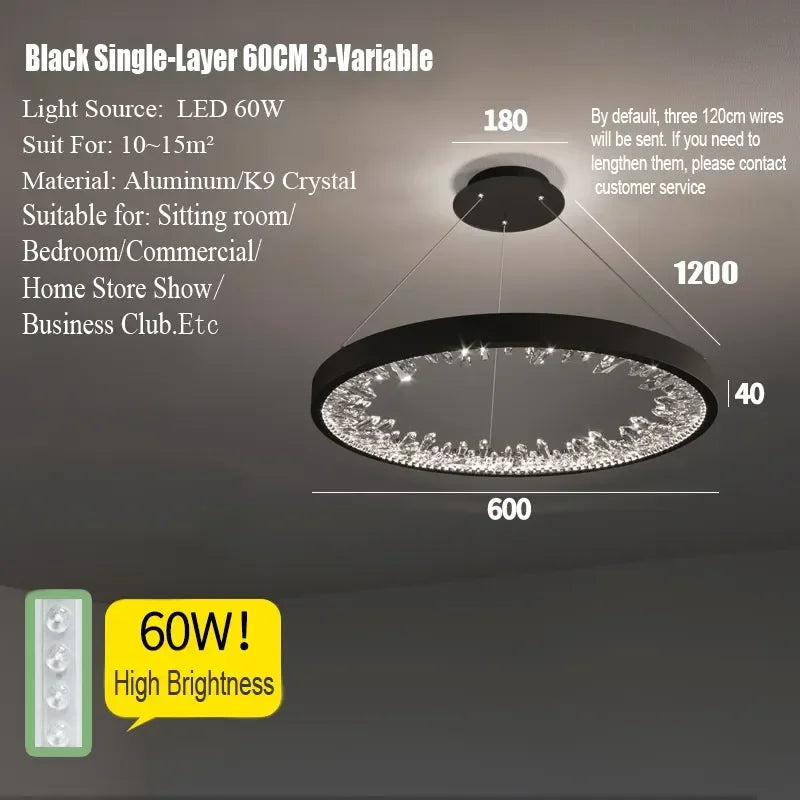 Afralia™ Luxury Crystal Circle Rings Ceiling Chandelier for Living Room and Bedroom