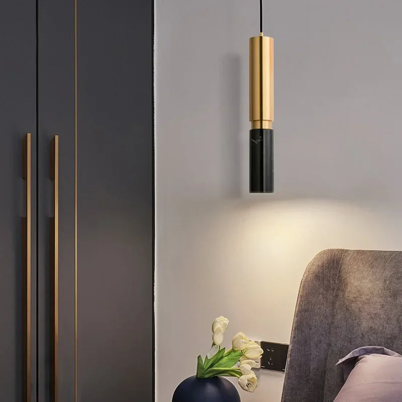 Afralia™ Long Tube Marble Ceiling Chandelier LED Pendant Light