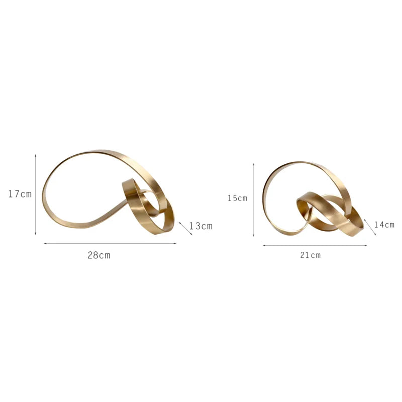Afralia™ Abstract Knot Golden Tape Metal Sculpture Figurine for Room Decoration