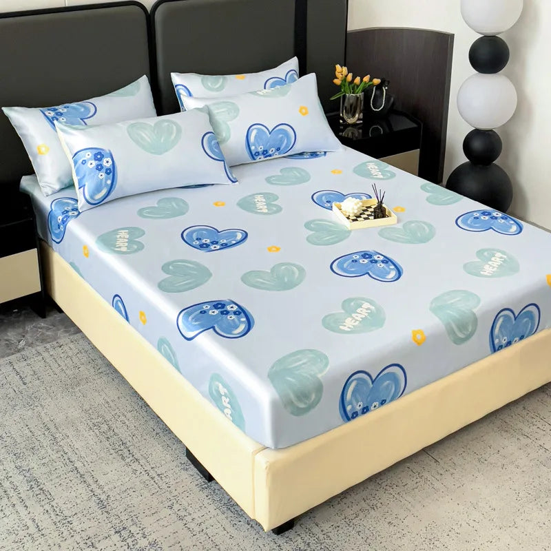Afralia™ Printed Silky Fitted Sheet: Soft & Anti-Slip Mattress Cover