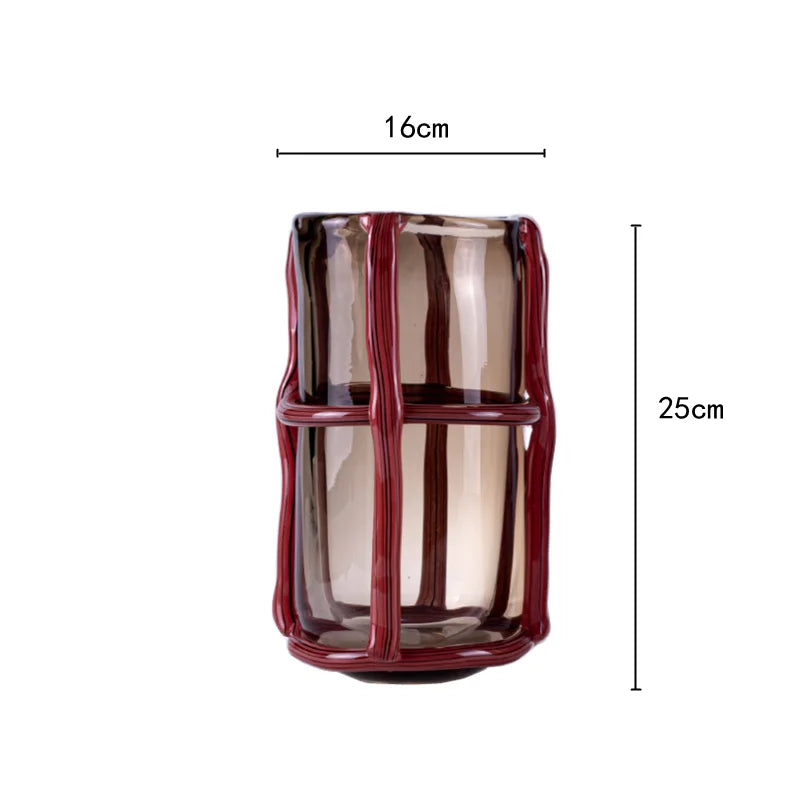 Afralia™ Stripe Cross Glass Vase for Artistic Flower Arrangement and Home Decor