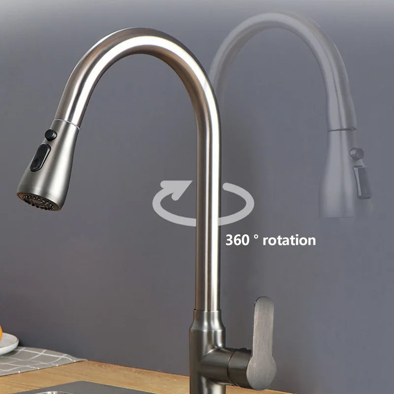 Afralia™ Pull-Out Sink Mixer Tap with 2 Modes, Cold & Hot Water, 360° Rotation
