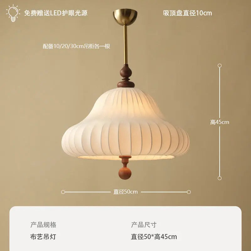 Afralia™ Zen Art Wood Fabric LED Pendant Lights for Bedroom, Restaurant, Tea Room