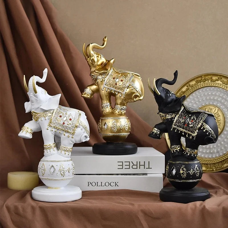 Afralia™ Resin Elephant Wildlife Sculpture Figurine - Home Interior Decoration Gift