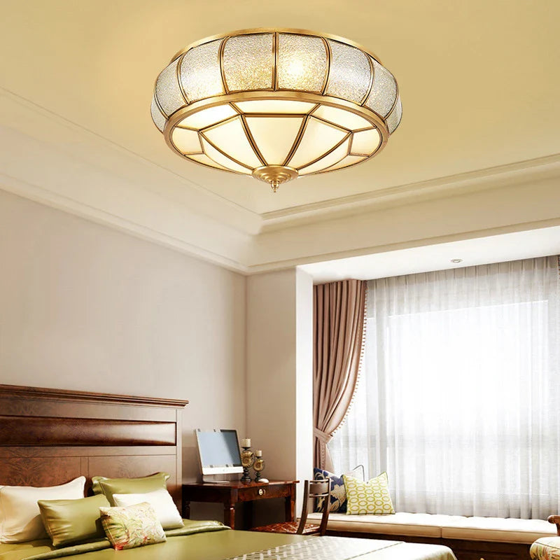 Afralia™ Nordic Copper Ceiling Light Glass Lampshade Retro Loft Fixture for Living Room