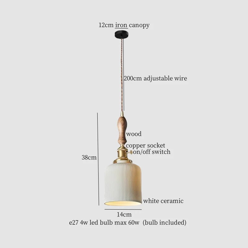 Afralia™ White Ceramic Brass LED Pendant Light - Vintage Japanese Hanglamp