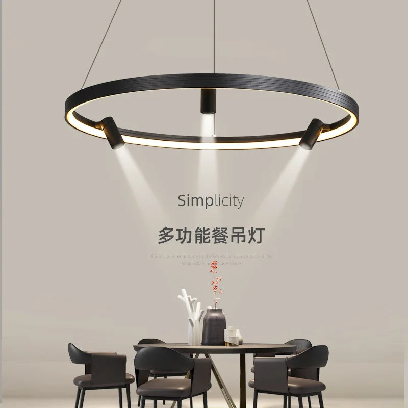 Afralia™ Black Round Spotlight Chandelier Pendant Light for Home Decor and Dining Room