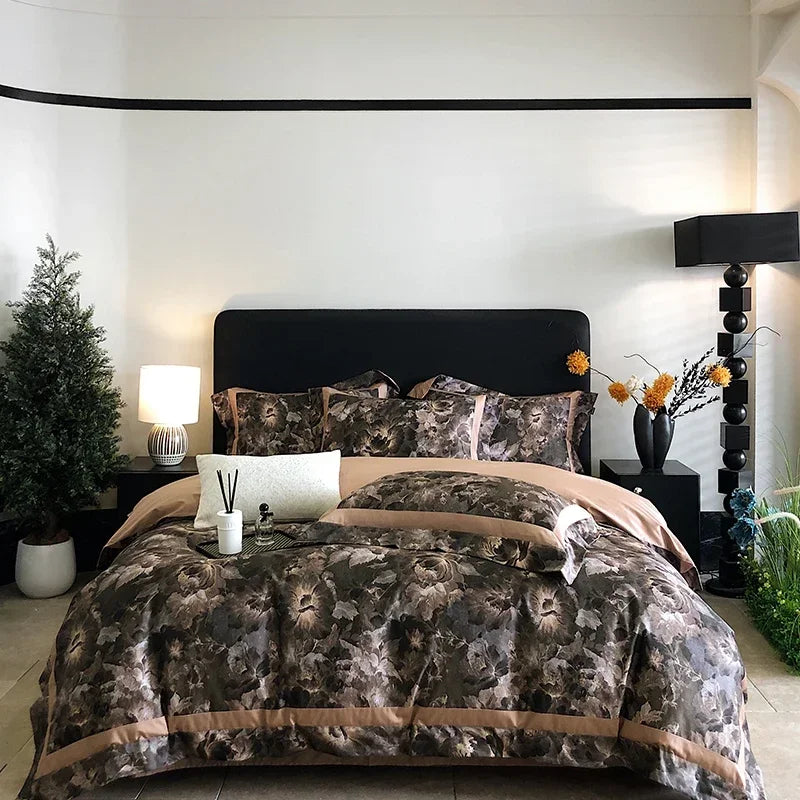 Afralia™ Egyptian Cotton Bedding Set: King Queen Europe Sheet Duvet Cover Pillowcase