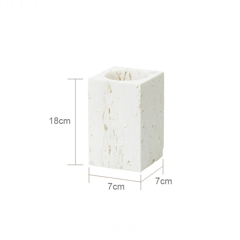 Afralia™ Beige Travertine Marble Bathroom Set - Soap Dispenser Toothbrush Holder Tissue Box