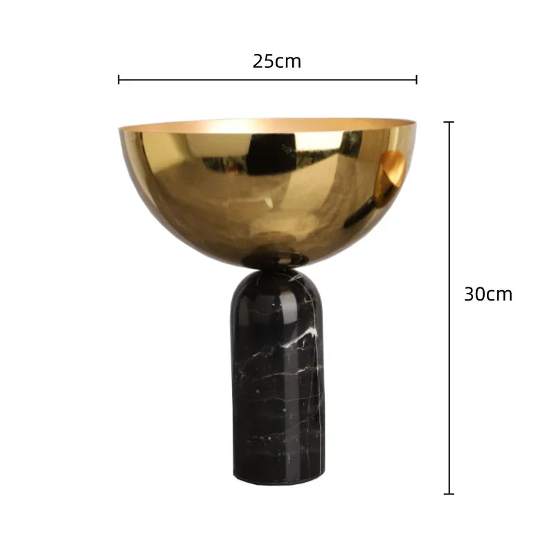 Afralia™ Golden Fruit Bowl Metal Handicraft with Marble Base Storage Container Tray