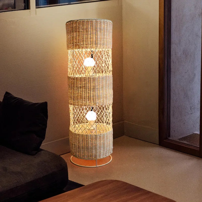 Afralia™ Hand-woven Rattan Floor Lamp: Retro Style for Living Room, Bedroom, Office, Hotel