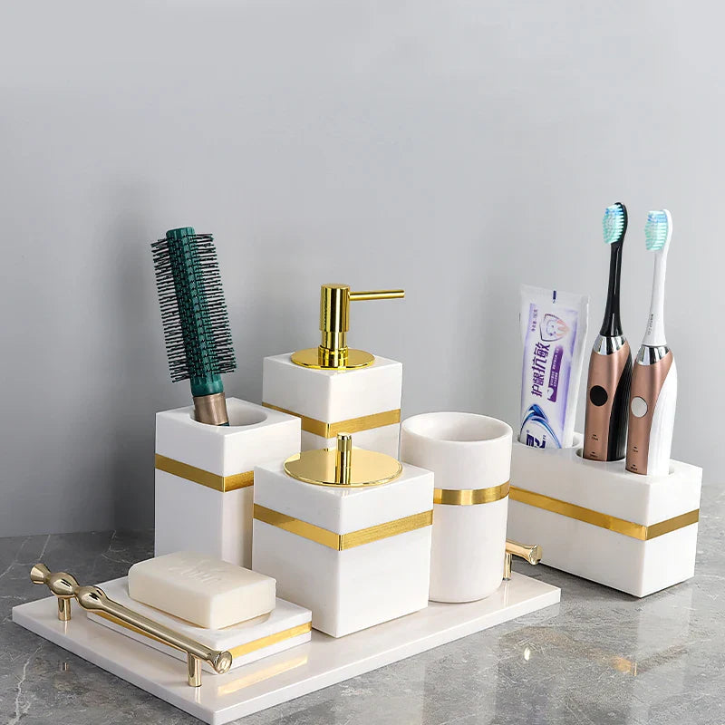 Afralia™ White Marble Gold Bathroom Set
