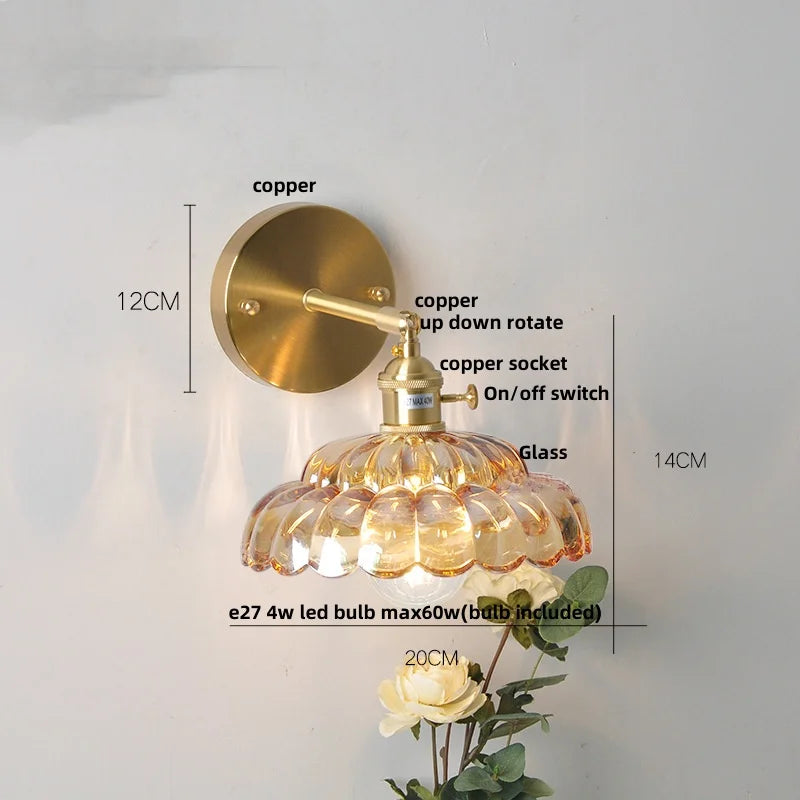 Afralia™ Nordic Glass Knob Switch LED Wall Sconce - Copper Stair Light Fixtures