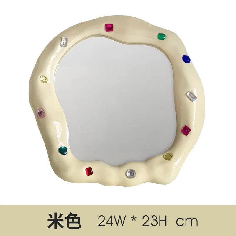 Afralia™ Irregular Edge Ceramic Makeup Mirror - Colored Stone Design - Home Decor