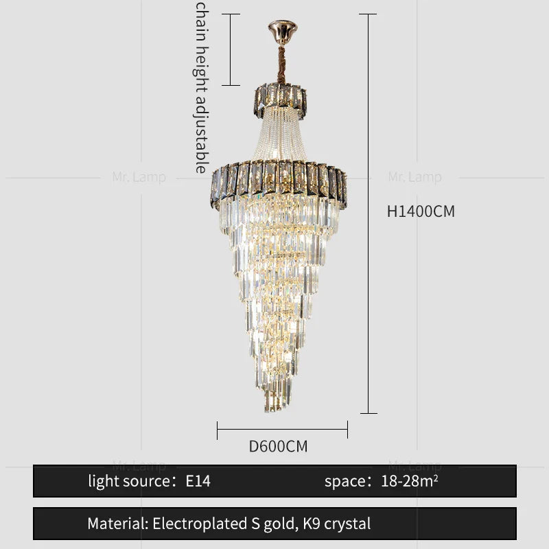Afralia™ Elegant Crystal Chandelier for Duplex Spiral Staircase and Living Room