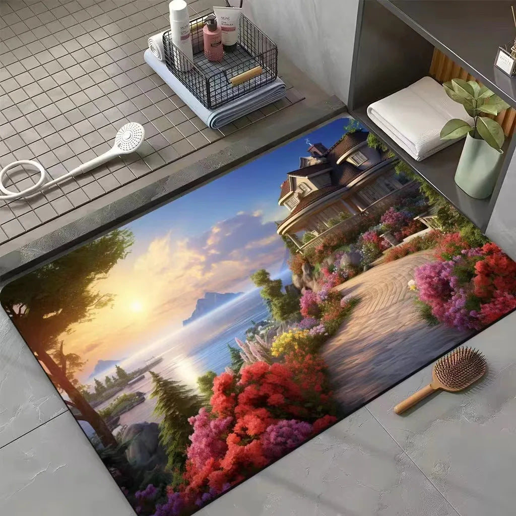 Afralia™ Seaside Scenery Bath Mat: Absorbent, Anti-Slip, Durable Bathroom Rug