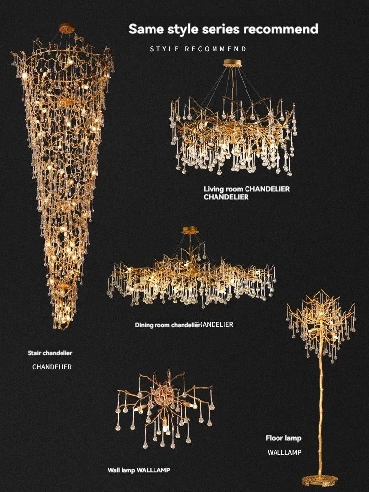 Afralia™ French Crystal Chandelier for Dining Room: Elegant Copper Branch Ceiling Light