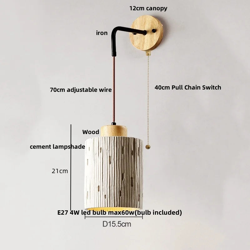 Afralia™ Japanese Style LED Wood Wall Light with Pull Chain Switch for Bedroom and Restaurant