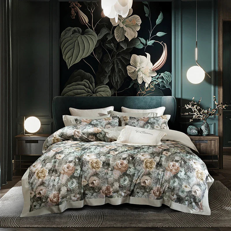 Afralia™ Vintage Flowers Bedding Set - Soft Silky Lyocell Cotton, Oil Painting Style