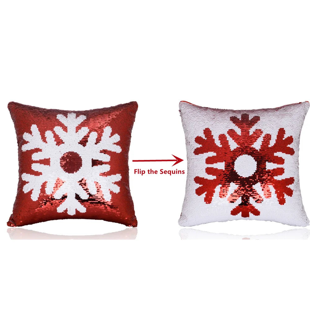Afralia™ Red Golden Sequins Christmas Cushion Cover 40x40cm: Festive Xmas Home Decor Pillowcase