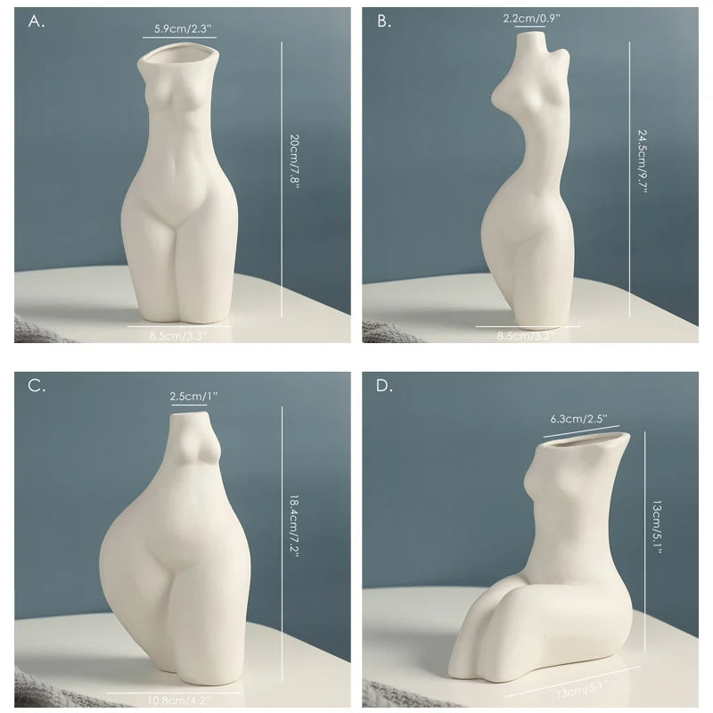 Afralia™ Ceramic Nude Portrait Vase | Modern White Bust Decor | Living Room Decoration