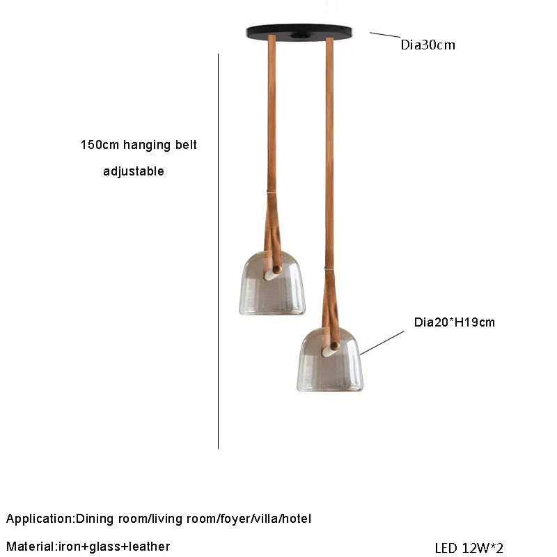 Afralia™ Glass Crystal LED Chandelier Ceiling Light with Leather Strips Suspension Lamp