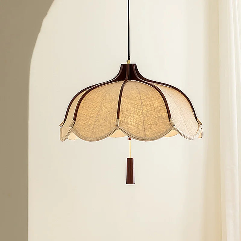 Afralia™ Wood E27 LED Fabric Pendant Chandelier for Dining & Bedroom Lighting