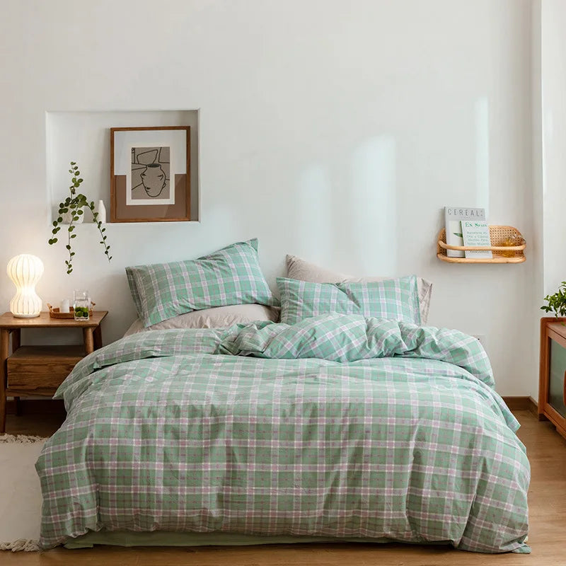 Afralia™ Pure Cotton Check Single Quilt Cover - Luxury Printed Duvet Queen - All Seasons