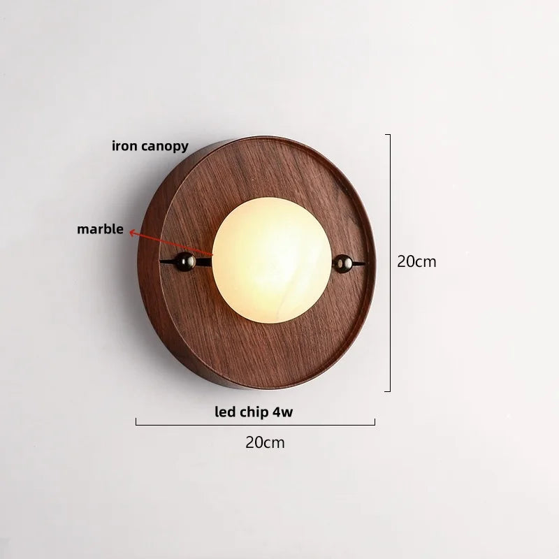 Afralia™ Retro LED Wall Lamp Iron Canopy Marble Lampshade Stair Light Fixture - Wood Texture