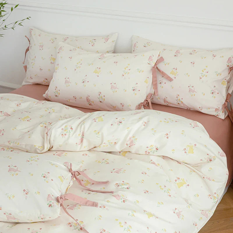 Afralia™ Floral Cotton Bedding Set - Single to King Sizes - Duvet Cover, Sheet, Pillowcases