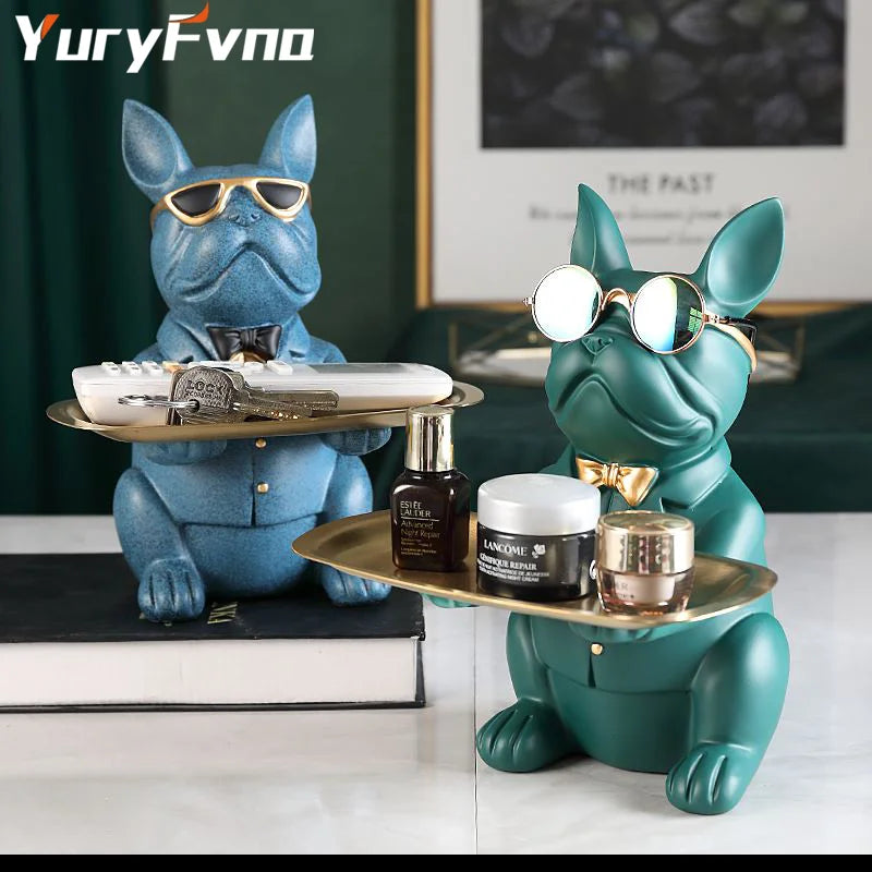 Afralia™ French Bulldog Figurine Tray Sculpture Coin Bank Home Decor Statue