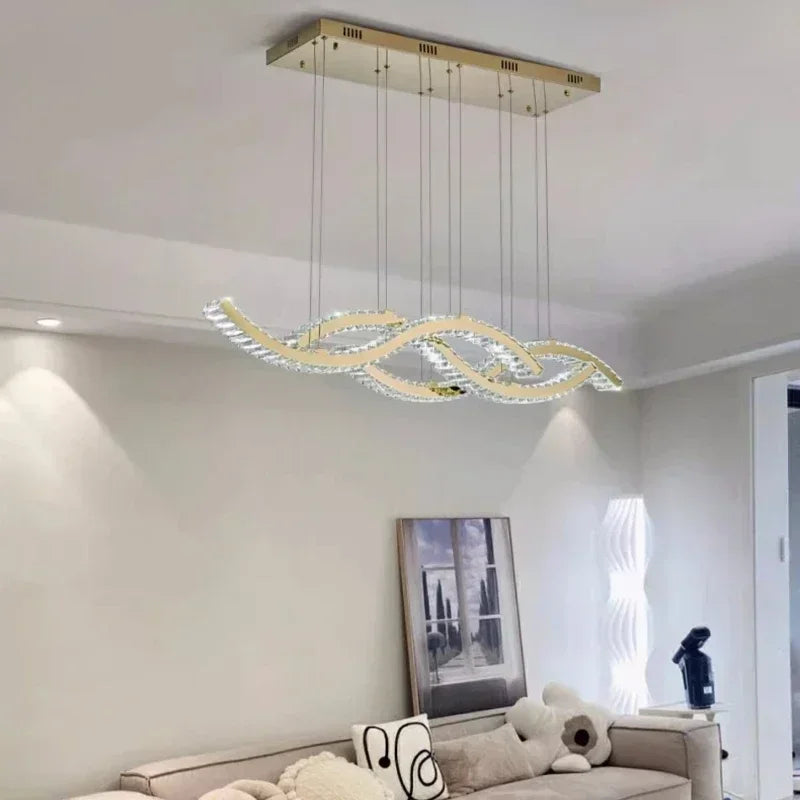 Afralia™ Crystal Pendant Chandelier, Remote Control Dimmable Hang Lamp, Luxury Steel Fixture