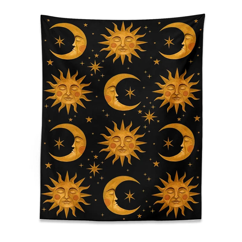 Afralia™ Sun Moon Tapestry Tarot Mandala Wall Hanging Bedspread Beach Mat Hippie Wall Rugs