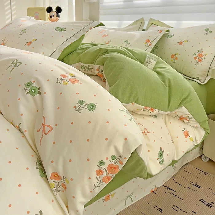 Afralia™ Plant Printed Cotton Brushed Duvet Cover Set for Double Bed