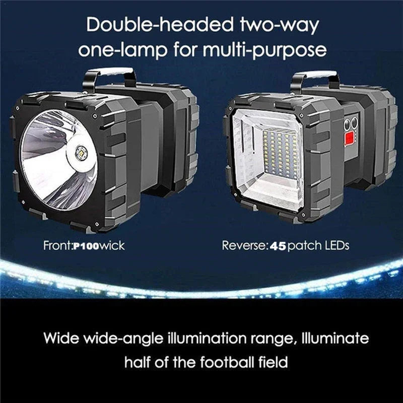 Afralia™ XHP100 LED Rechargeable Double Head Searchlight Handheld Flashlight - Super Bright Spotlight Floodlight