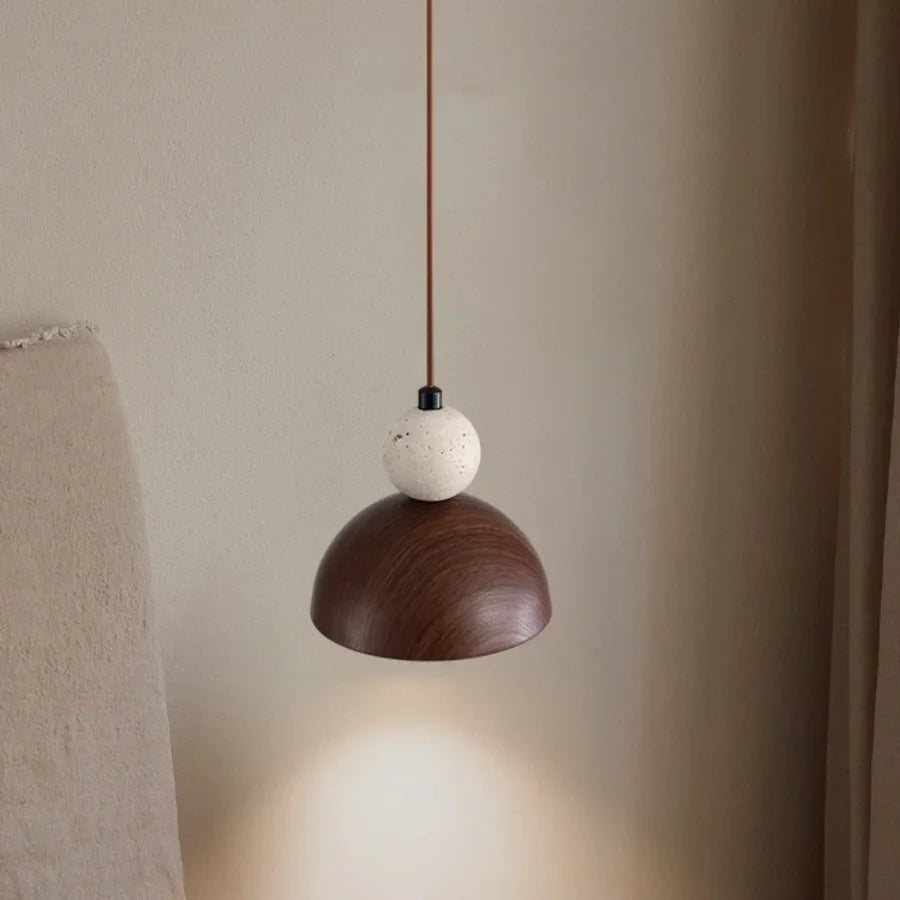 Afralia™ Yellow Travertine LED Pendant Lights Bar Semicircle Iron Stone Globe Hanging Lamp