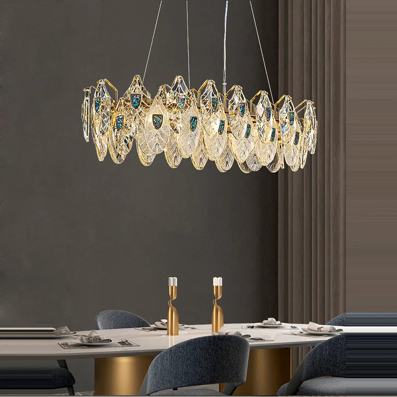 Afralia™ Peacock Crystal Glass LED Chandelier for Dinning Room