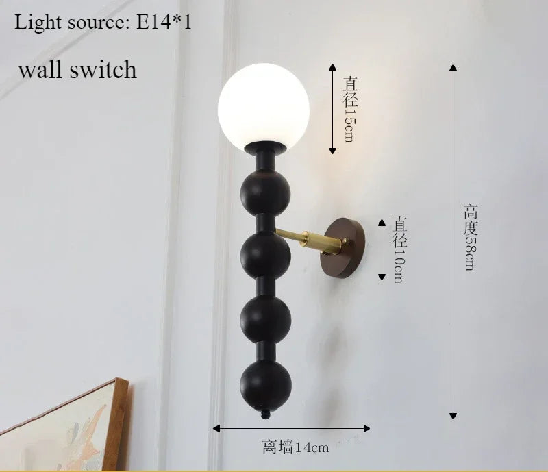 Afralia™ Wood Glass Ball Wall Sconce: Long LED Fixture for Living Room, Bedroom, Hotel