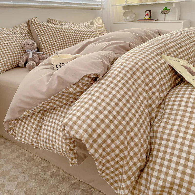 Afralia™ Plaid Queen Size 4Pcs Duvet Cover Set: Skin-Friendly Bedding for King, Single, Double Bed