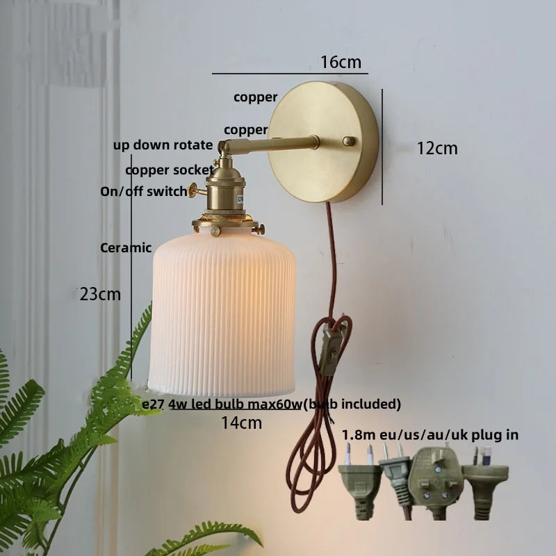 Afralia™ Ceramic Copper Wall Lamp Sconce with Pull Chain Switch for Modern Decor
