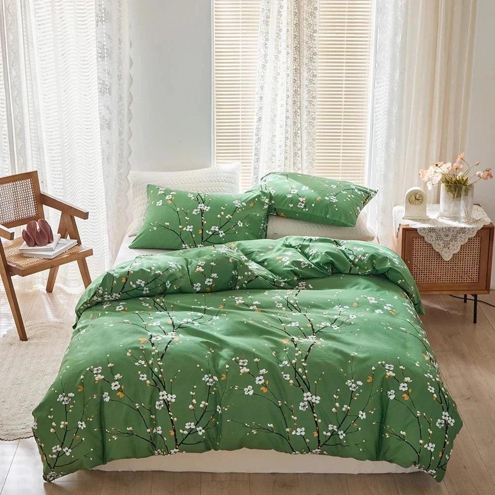 Afralia™ Plum Blossom Double Duvet Set: Soft Skin-Friendly Quilt Cover & Pillowcase