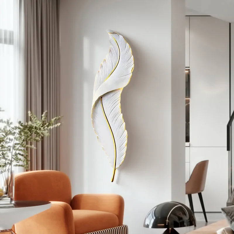 Afralia™ LED Feather Wall Sconces for Living Room Bedroom Hotel Hall Decor