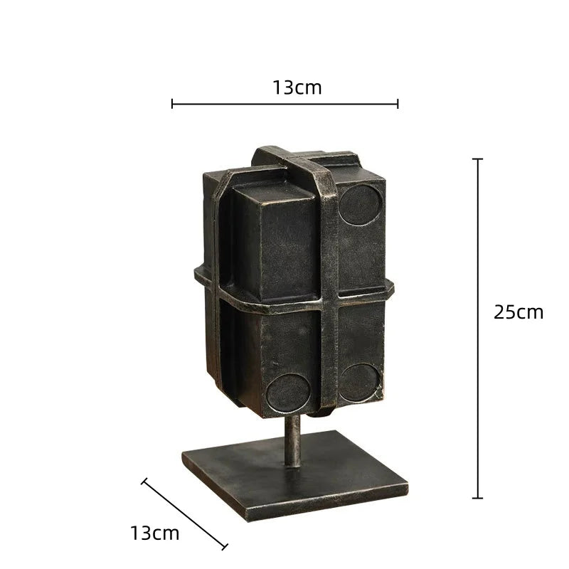 Afralia™ Geometric Block Binding Box Bronzer Sculpture - Home Decor Figurine Craft