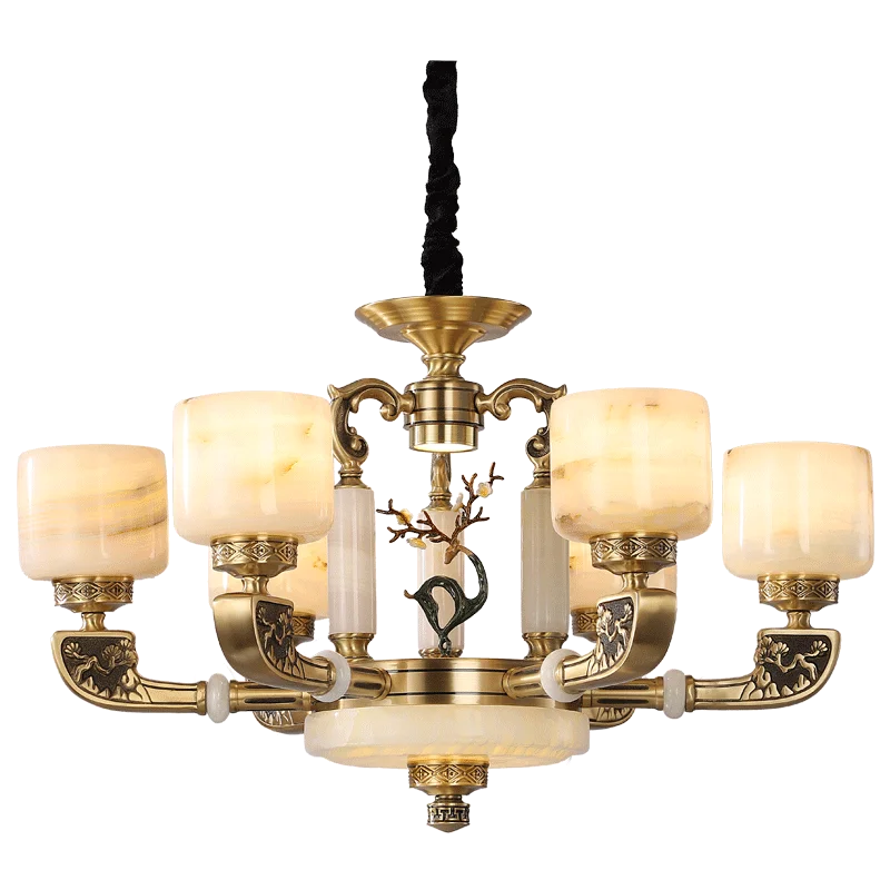 Afralia™ Luxury Chinese Style Copper Jade Living Room Chandelier